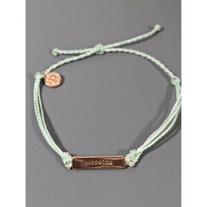 PuraVida Rose‎ Gold Tone Bar Green Cord Adjustable Bracelet Beachy Boho